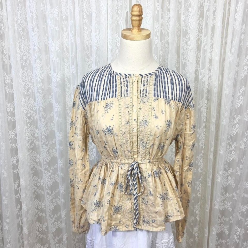 American Eagle Cottagecore‎ Boho Floral Gingham Embroidered Blouse Women's Small